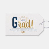 Navy Blue and Gold Graduation Cap Party Favor Cadeaulabel (Voorkant (Horizontaal))