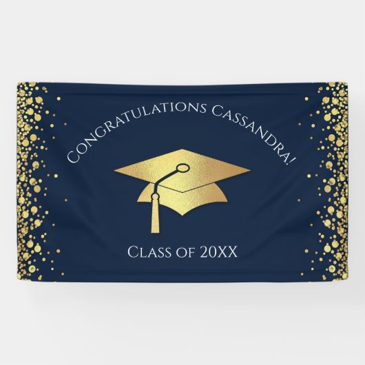 Navy Blue and Gold Graduation Spandoek (Horizontaal)
