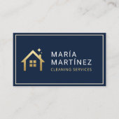 Navy Blue and Gold House Cleaning Services Visitekaartje (Voorkant)