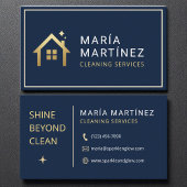Navy Blue and Gold House Cleaning Services Visitekaartje