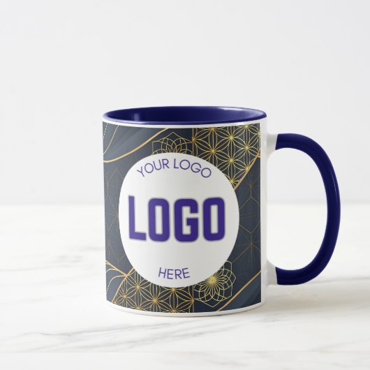 Navy Blue and Gold Modern Boho Custom Logo Mug Mok (Rechts)