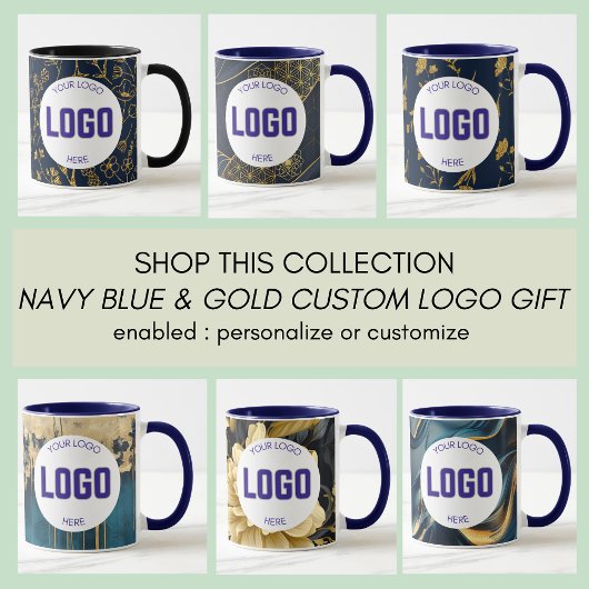 Navy Blue and Gold Modern Boho Custom Logo Mug Mok