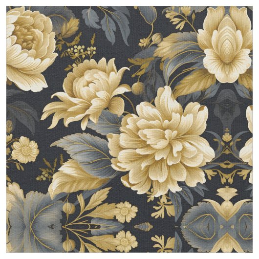 Navy Blue and Gold Modern Boho Seamless Pattern Fa Stof (Close Up)