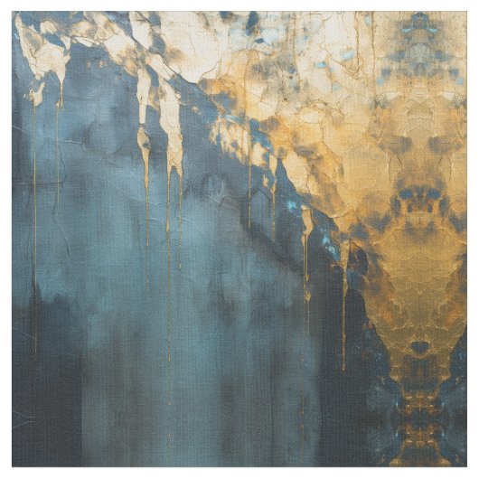 Navy Blue and Gold Modern Boho Seamless Pattern Stof (Close Up)