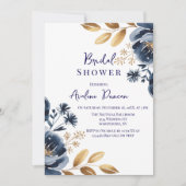 Navy Blue and Gold Peony Bridal Shower Kaart (Voorkant)