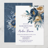 Navy Blue and Gold Peony Flower Bachelorette Party Kaart (Voorkant / Achterkant)