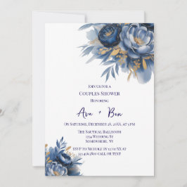 Navy Blue and Gold Peony Flower Couples Shower Kaart
