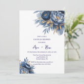 Navy Blue and Gold Peony Flower Couples Shower Kaart (Staand voorkant)