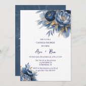 Navy Blue and Gold Peony Flower Couples Shower Kaart (Voorkant / Achterkant)