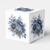 Navy Blue and Gold Peony Flower Wedding Bedankdoosjes (Achterkant)