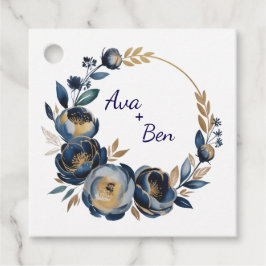 Navy Blue and Gold Peony Flower Wedding Bedankjes Labels