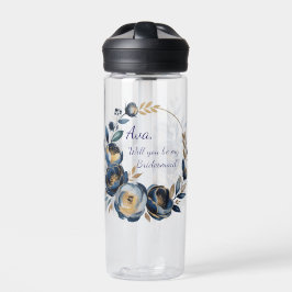 Navy Blue and Gold Peony Flower Wedding Bridesmaid Waterfles