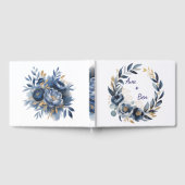 Navy Blue and Gold Peony Flower Wedding Gastenboek (Volledig)