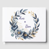 Navy Blue and Gold Peony Flower Wedding Gastenboek (Voorkant)