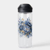 Navy Blue and Gold Peony Flower Wedding Groomsmen Waterfles (Achterkant)