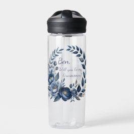 Navy Blue and Gold Peony Flower Wedding Groomsmen Waterfles