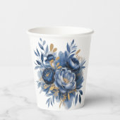 Navy Blue and Gold Peony Flower Wedding Papieren Bekers (Achterkant)