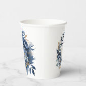 Navy Blue and Gold Peony Flower Wedding Papieren Bekers (Rechts)