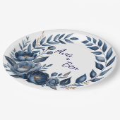 Navy Blue and Gold Peony Flower Wedding Papieren Bordje (Gekanteld)