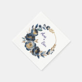 Navy Blue and Gold Peony Flower Wedding Servet (Hoek)