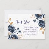 Navy Blue and Gold Peony Wedding Bedankkaart (Voorkant)