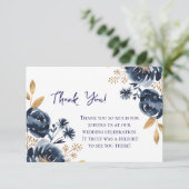 Navy Blue and Gold Peony Wedding Bedankkaart (Staand voorkant)