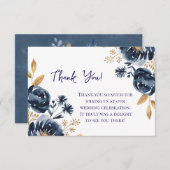 Navy Blue and Gold Peony Wedding Bedankkaart (Voorkant / Achterkant)