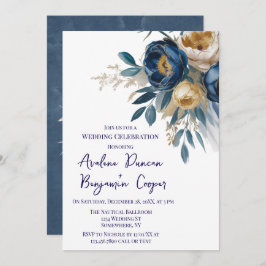 Navy Blue and Gold Peony Wedding Celebration  Kaart