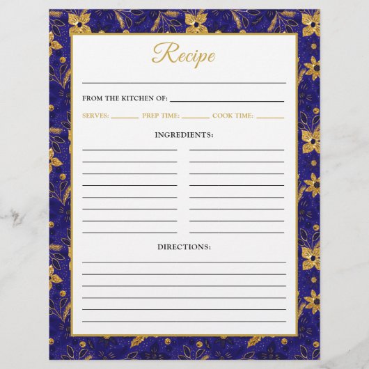Navy Blue and Gold Poinsettia Flowers Recipe Page Flyer (Voorkant)