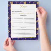 Navy Blue and Gold Poinsettia Flowers Recipe Page Flyer (Hand)