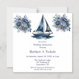 Navy Blue and Gold Sailboat Nautical Wedding Magnetische Uitnodiging