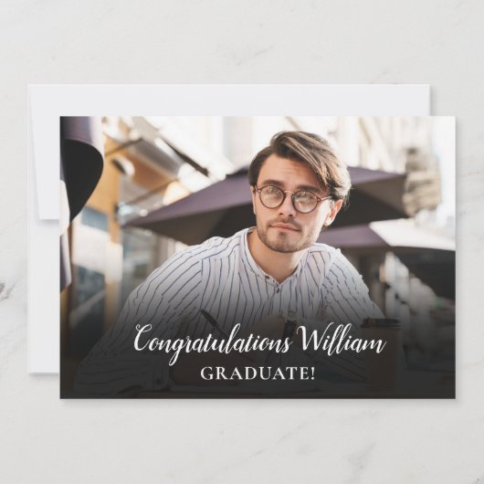 Navy Blue and Gold Script Photo Graduparty Kaart (Achterkant)