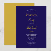 Navy Blue and Gold Script Retirement Party Kaart (Voorkant / Achterkant)