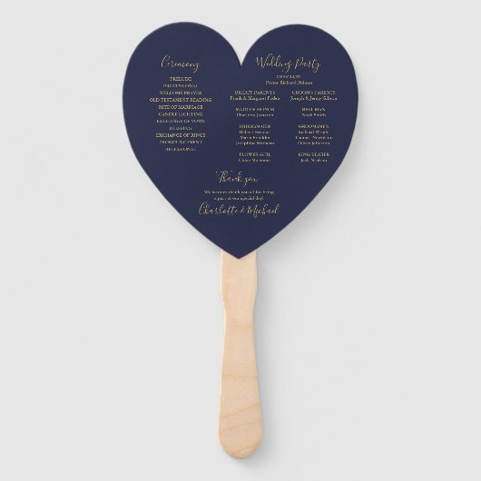 Navy Blue and Gold Script Wedding Program Handwaaier (Achterkant)