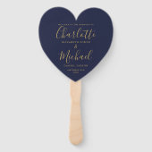 Navy Blue and Gold Script Wedding Program Handwaaier (Voorkant)