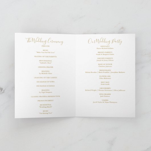 Navy Blue and Gold Signature Script Weduwen Programma (Binnen)