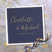 Navy Blue and Gold Signature Script Weduwen Servet