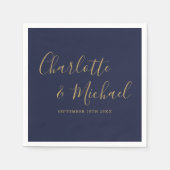 Navy Blue and Gold Signature Script Weduwen Servet (Voorkant)