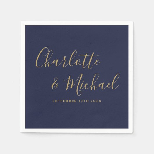 Navy Blue and Gold Signature Script Weduwen Servet (Voorkant)