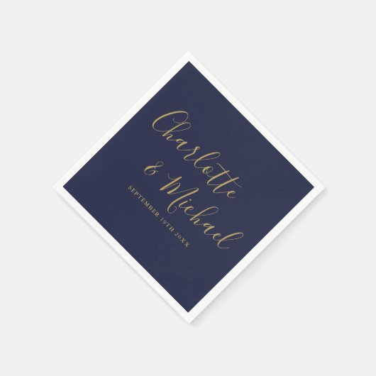 Navy Blue and Gold Signature Script Weduwen Servet (Hoek)