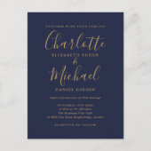 Navy Blue and Gold Signature Script Weduwen Uitnodiging Briefkaart (Voorkant)