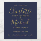 Navy Blue and Gold Signature Script Weduwen Wijn Etiket (Enkel label)