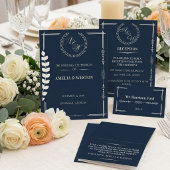 Navy Blue and Ivory Elegant Monogram Save The Date