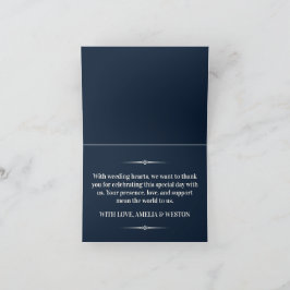 Navy Blue and Ivory Elegant Monogram Wedding Bedankkaart