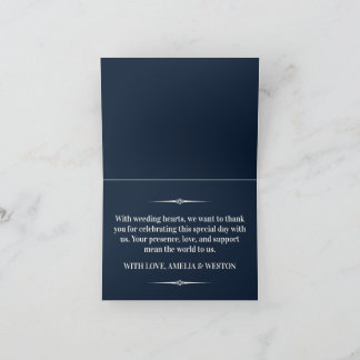 Navy Blue and Ivory Elegant Monogram Wedding Bedankkaart