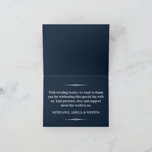 Navy Blue and Ivory Elegant Monogram Wedding Bedankkaart (Binnen)