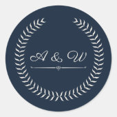 Navy Blue and Ivory Elegant  Monogram Wedding Ronde Sticker (Voorkant)
