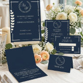 Navy Blue and Ivory Elegant Wedding Plaatskaartje