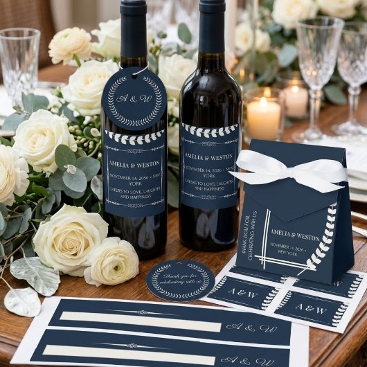Navy Blue and Ivory Elegant Wedding Plaatskaartje