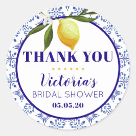 Navy Blue and Lemon bridal shower round sticker